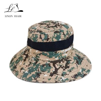 China Military Striped Promotional Camo Boonie Tactical Boonie Bucket Hat With String Unisex for sale