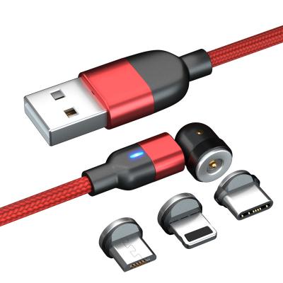 China Mobile Phone Types Wholesale 2M 3 in 1 USB Cable Magnetic Charging Charger 540 Degree Rotate Data Cable for Iphon/Micro USB Type C for sale