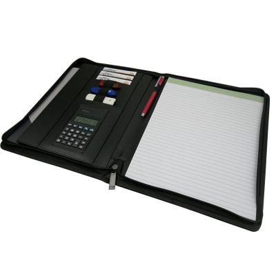 China Durable A4 Size PU Black Leather Custom Business Padfolio Custom Folder No Minimum for sale