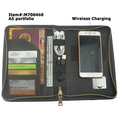 China Handmade Personalized Custom Leather Travel PU Passport Holder with Power Bank and Radio Charges for sale