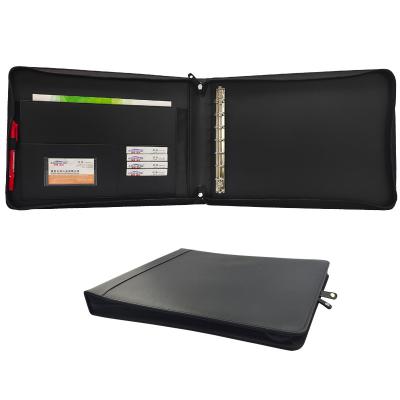 China Office Stationery ModernQiu Zipper Slot Combination Binding Cowhide Leather Folder for sale