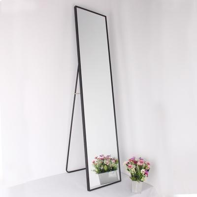 China Large Wall Mirror Frame Custom Black Decorative Aluminum Rectangular Makeup Mirror Full Body Mirror for sale