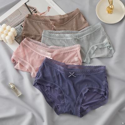 China Mutandine Women's Mesh Bowknot Lace Panties Low-waist Antibacterial Women's Panties, Breathable Attractive and Interesting for sale