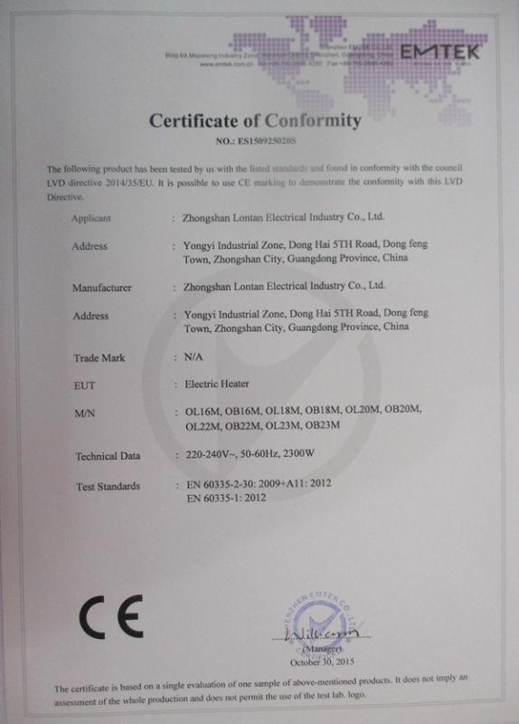 CE - Zhongshan Lontan Electrical Industry Co., Ltd.