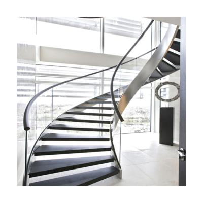 China Modern Design Modern Hot Sale Customized Double Beam Stairs Solid Wood Tread Curved Staircase for sale