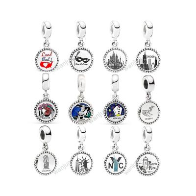 China Vintage wanjun100%925 Silver China Taiwan Panda New York Statue of Liberty Travel Pendant Fit for Original DIY Bracelet Charm Jewelry for sale