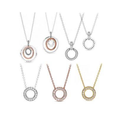 China Wanjun FASHIONABLE 925 Jewelry Silver Original Logo 2021 Autumn New Product Rose Gold 1:1 Zircon Circle Necklace for sale