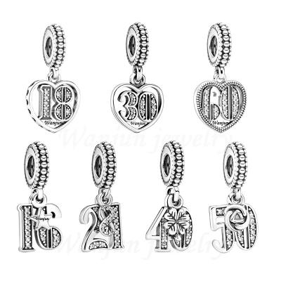 China Vintage wanjun 925 Standard Silver High Quality Bracelet Charms Digital Fit Pandora Pendant Factory Wholesale for sale