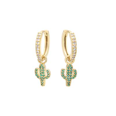 China CLASSIC wanjun fashion jewelry cactus green Zircon shaped dangle earrings for sale