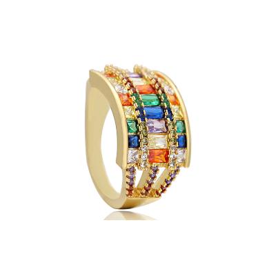 China WANJUN CLASSIC Jewelry Unique Colorful Diamond Ladies Banquet Square Ring for sale