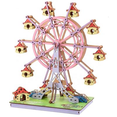 China Handmade colorful wooden toys children's jigsaw puzzle 3D ferris wheel DIY adult handmade educational toy for sale