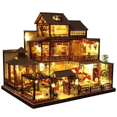 China Cartoon Toy Creative Gifts Birthday Educational Toys 3 Layers Luxury Cabin Dollhouse Wooden Miniatures Japense Style Wooden House Toy for sale