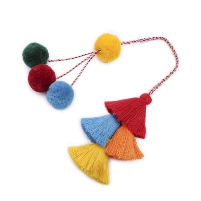 China Handmade boho pom pom tassel ring ket charm bags plush key chain pendant colorful soft bag pendant locks holder pendants for sale