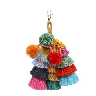 China Bags Big Pompoms Faux Fur Key Chain Ball With Key Chain Small MOQ Colorful European Tassel Pendant Tassel Bag Design for sale