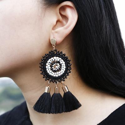 China CLASSIC Ladies Beads European American Bohemian Earrings Tassel Earrings Large Fashion Handmade Knitting Earring Snaps Wholesale for sale