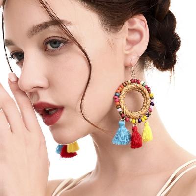 China CLASSIC Bohemian Colorful Bead Earrings European Rice Circle Rattan Knit Seed Beaded Tassel Handmade Earring for sale