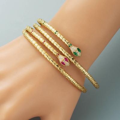 China High Quality Fashion USA Stainless Steel Eco Copper Snake Charm Bracelet 18k Gold Plated Small Zircon Snake Bracelets for sale