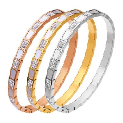 China High Quality Popular Natural Shell Diamond White Zircon Inlaid Titanium Bangle Stainless Steel Bracelets Bangle for sale