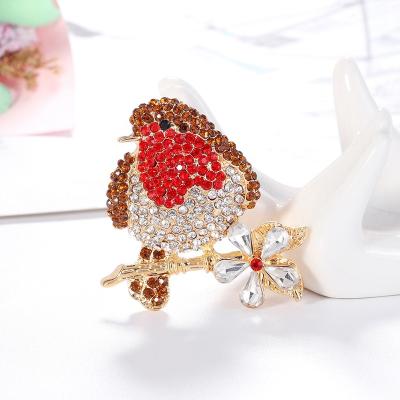 China High Quality Unique Luxury Vintage Red Birds Shape Brooch Alloy Diamond Pin Animal Bird Brooch For Girls Or Women Man for sale