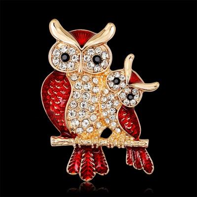 China High Quality Designer Red Fashion Jewelry Brooch Pin High Quality Designer Cute Crystal Diamond Owl Owl Pins and Kids Brooch Pins for sale