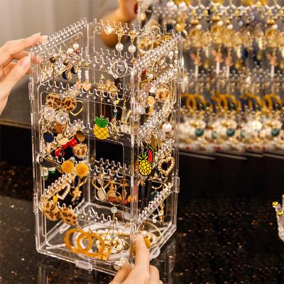 China Fashionable 360 ​​earings necklace display stand jewelry transparent plastic rotating organizer for jewelry for sale