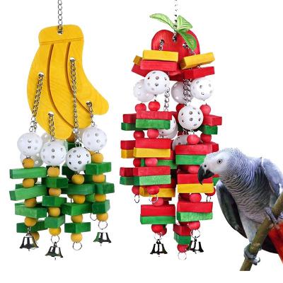 China Stocked Colorful Wooden Bird Toys Handmade Wooden Bird Parrot Bite Chew Toy for sale