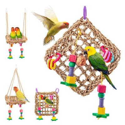 China Hanging Stocked Parrot Chewing Toy Bird Knit Climbing Swing Stair Net Toys Set For Birds for sale