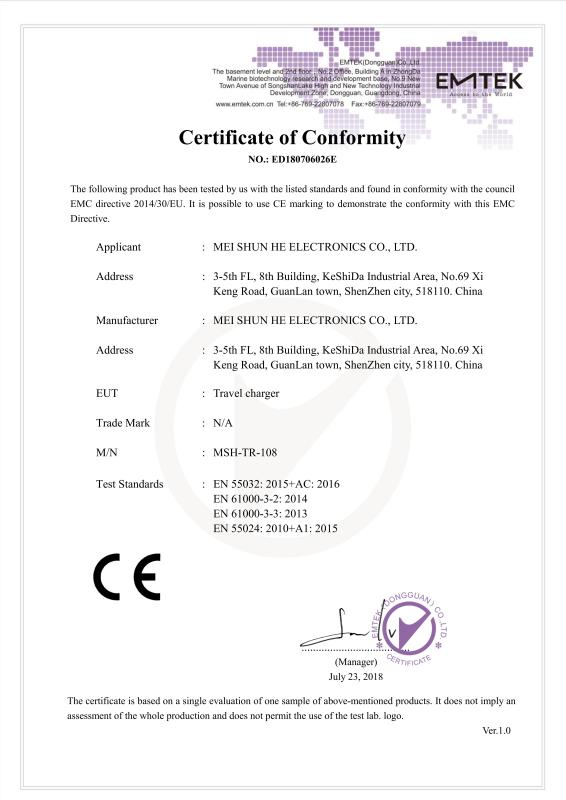 CE - Shenzhen Meishunhe Electronics Co., Ltd.