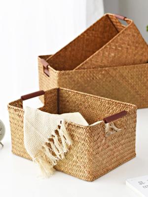 China Viable Straw Woven Basket Rattan Basket Storage Box Sundries Organizer Plant Plankton Wooden Storage Basket Woven Basket for sale