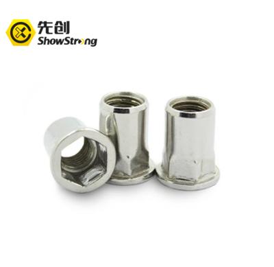 China Stainless Steel Flat Head Rivet Nut Hex Body Rivet Nut Half Insert Riv Nut for sale