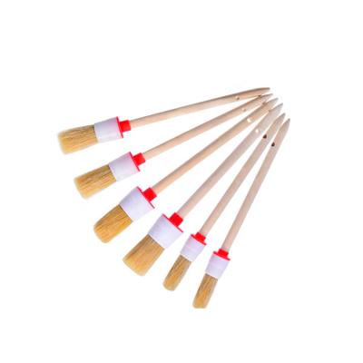 China Universal 6 Pcs Set Car Detailing Brush Natural Hair Boar Wood Handle Auto Cleaning Detailing Brush for sale