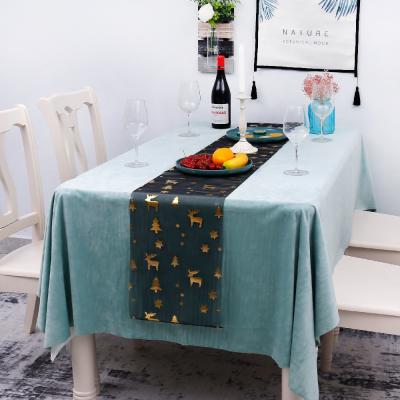 China Hot foil crystal organza with bronzed Christmas deer design table runner table cover table decoration for sale