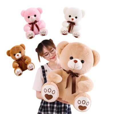 China Birthday Gift Cute Cartoon Fur Fabric Teddy Bear Plush Toys Bulk Soft Toy With Brown Ribbon Silk Bow for sale