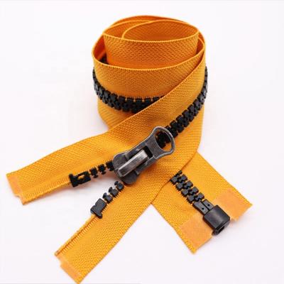 China Resin #10 Durable Plastic Zipper Open End With Thumb Puller For Coat for sale