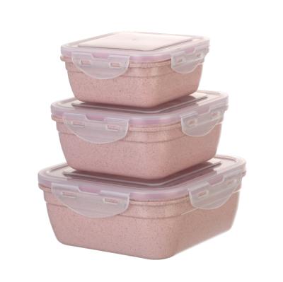 China High Quality Freshness Preservation Wheat Straw pp Kitchen For Food Container Set Round Rectangle Buckle Storage Container for sale