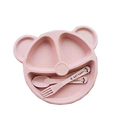 China Children's Baby Wheat Straw Cartoon Bowl Training Feeding Dish With Spoon Rabbit Kids Tableware Kids Dinner Plate Not Support 1pcs for sale