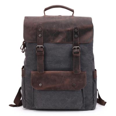 China OEM Logo Design Waxed Canvas Genuine Leather Vintage Large Capacity Bag Travel Rucksack Anti Theft Laptop Rucksacks for Men for sale