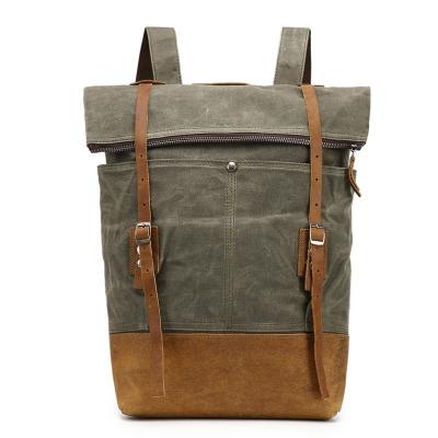 China Custom Logo Laptop Backpack Men Vintage Genuine Leather Wholesale Retro School Waxed Travel Canvas Rucksack Bag for sale