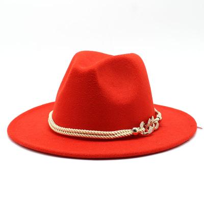 China Image New Arrival Women Men Wool Fedora Hat With Pearl Ribbon Winter Autumn Wide Brim Fedora for sale