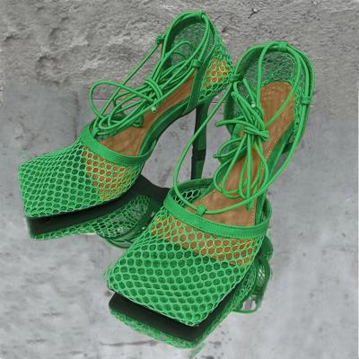 China Hot Sale Women's Green Luxury Designer Shoes Ladies Custom Logo Wholesale Trend Fashion Heels Heeled Sandals for sale