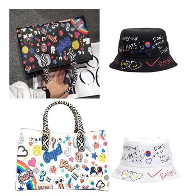 China Modern Design Tote Graffiti Luxury Ladies New Fashion Purses and Handbags Hat Sets for sale