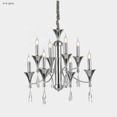 China Modern Home Decoration Lighting Iron Retro Crystal Chandelier Simple Style Chrome 4+4 Main Lighting Products for sale