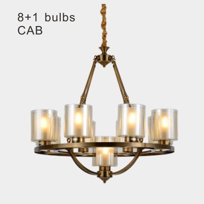 China Wholesale High Quality Modern Living Room Hotel Indoor Restaurant Hanging Modern Decorative Iron Glass Chandeliers Lights 8+1 Bulbs for sale