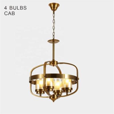 China Modern cheap indoor living room bedroom interior decoration iron gold color pendant light 4 glass bulbs for sale