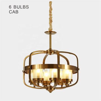 China American High Quality Modern Glass Indoor Iron Restaurant Hotel Living Room Decoration Style Modern Chandelier Lamp 6 Bulbs for sale