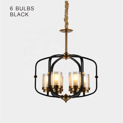 China American Modern High Quality Indoor Iron Glass Modern Indoor Restaurant Hotel Living Room Decoration Style Chandelier Lamp 6 Black Pendant Bulbs for sale