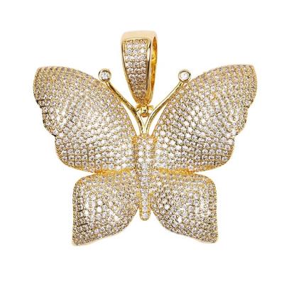 China Custom Hiphop Charm Jewelry Tennis Necklace Street Hip Hop Pendant Gold Plated Butterfly Pendant for sale