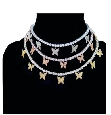 China Tasty Hiphop Design Jewelry Latest 18k Gold Plated Link Zircon Women Dangle Chain Necklace Butterfly Necklace for sale