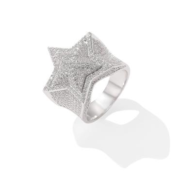 China 2021 fashion 3A wholesale FASHIONABLE five-pointed star three-dimensional zircon ring for women for sale