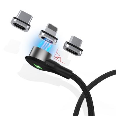 China Cell Phone Types 3A Super Fast Charging 3 In 1 Angled Magnetic USB Cable For All Kinds Of Cell Phones for sale